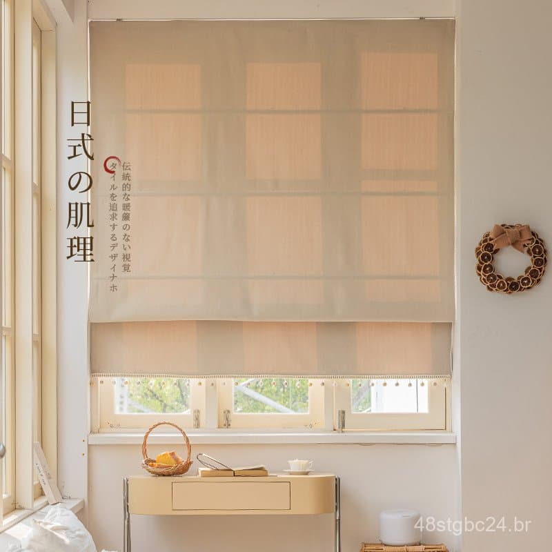 Persianas de enrolar estilo wabi-sabi japonês, persianas romanas, instalação sem furos, persianas blackout de chenille