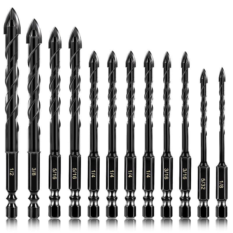 Conjunto de brocas de aço tungstênio para concreto, cimento, azulejo, vidro e cerâmica com haste hexagonal e broca abrid
