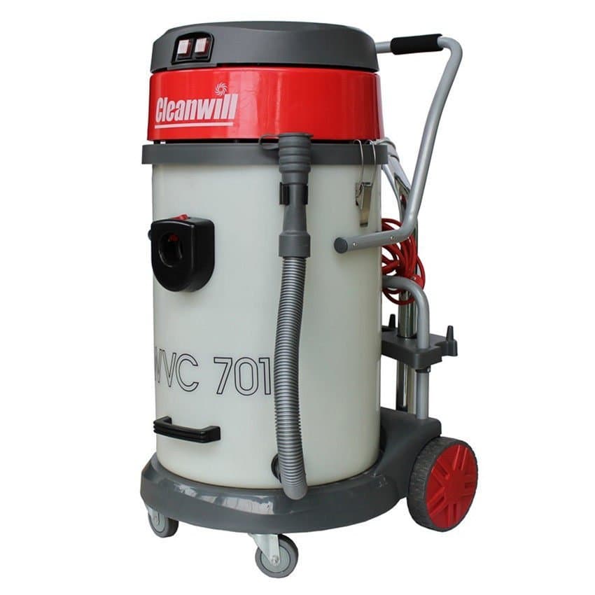Aspirador industrial Keliwei 701 com rodas e tubo de sucção, fundo branco
