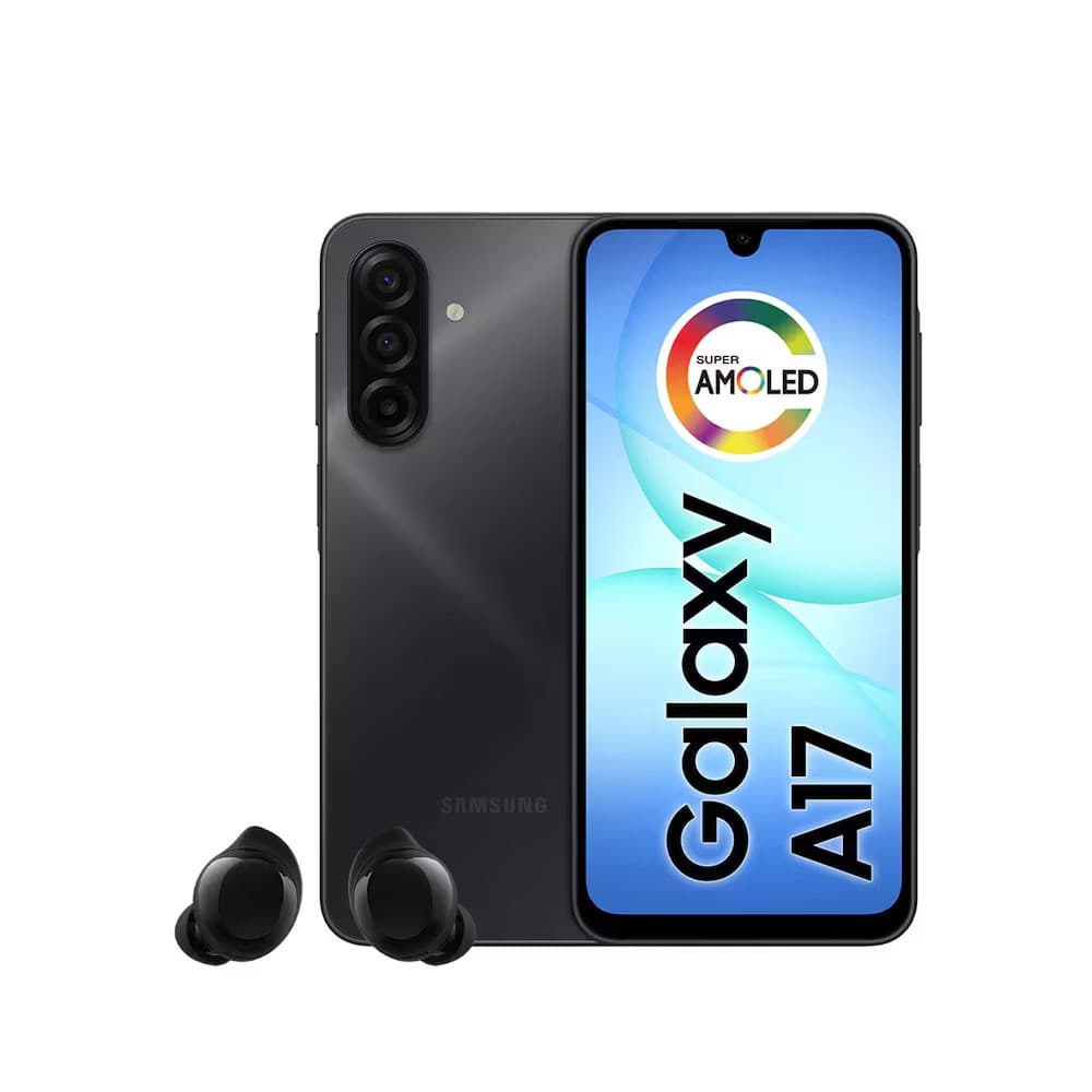 Smartphone Galaxy A17 5G 256GB com fones Buds Samsung, preto, display Super AMOLED