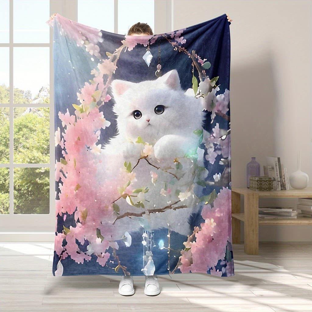 Cobertor estampado Digital de flanela de gato fofo transfronteiriço Cobertor de sofá Cobertor de cochilo de escritório
