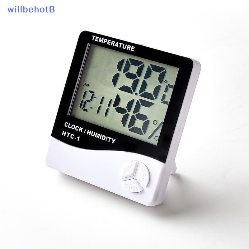Termômetro digital LCD branco e preto com tela para temperatura e umidade