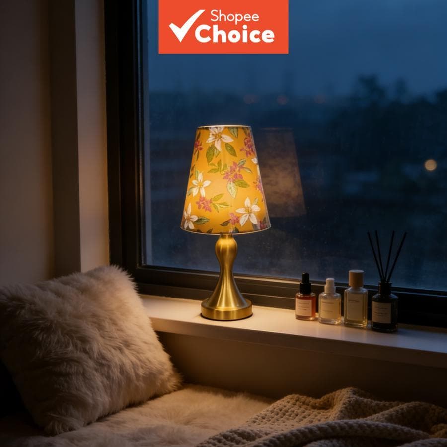  Lâmpada de Mesa de Latão com Flores Coloridas, Luminária Decorativa Noturna para Casa, Abajur de Mesa com Luz Quente