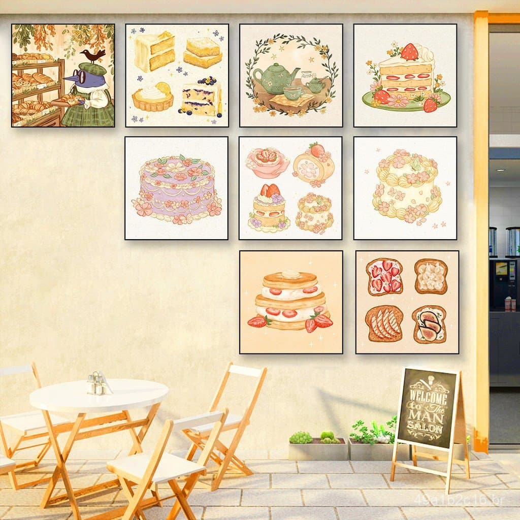 Pintura decorativa criativa com tema de creme em estilo americano para confeitarias, arte de parede para padarias, lojas