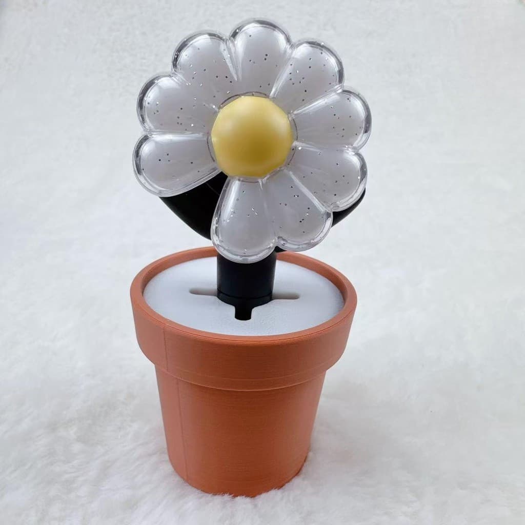 Chaveiro luminoso pequeno G-DRAGON em formato de vaso de flores, flor transparente com centro amarelo