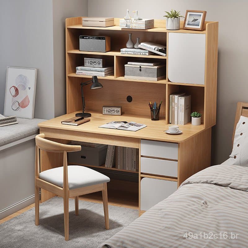 Escrivaninha com estante de livros integrada, mesa de computador simples para quarto, mesa de estudo para estudantes, me