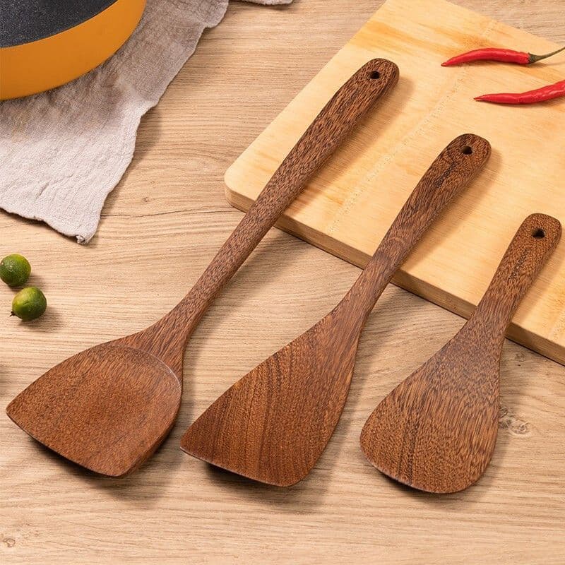 Lock & Lock Wenge Espátula de tronco Natural Espátula de vegetais Colher de arroz doméstica Espátula de madeira wengué E