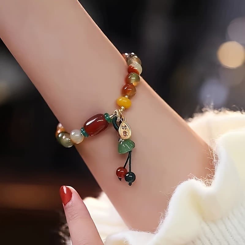 1 peça de pulseira com pingente de lótus colorido, estilo retrô e moderno, acessório versátil para aniversários, formatu