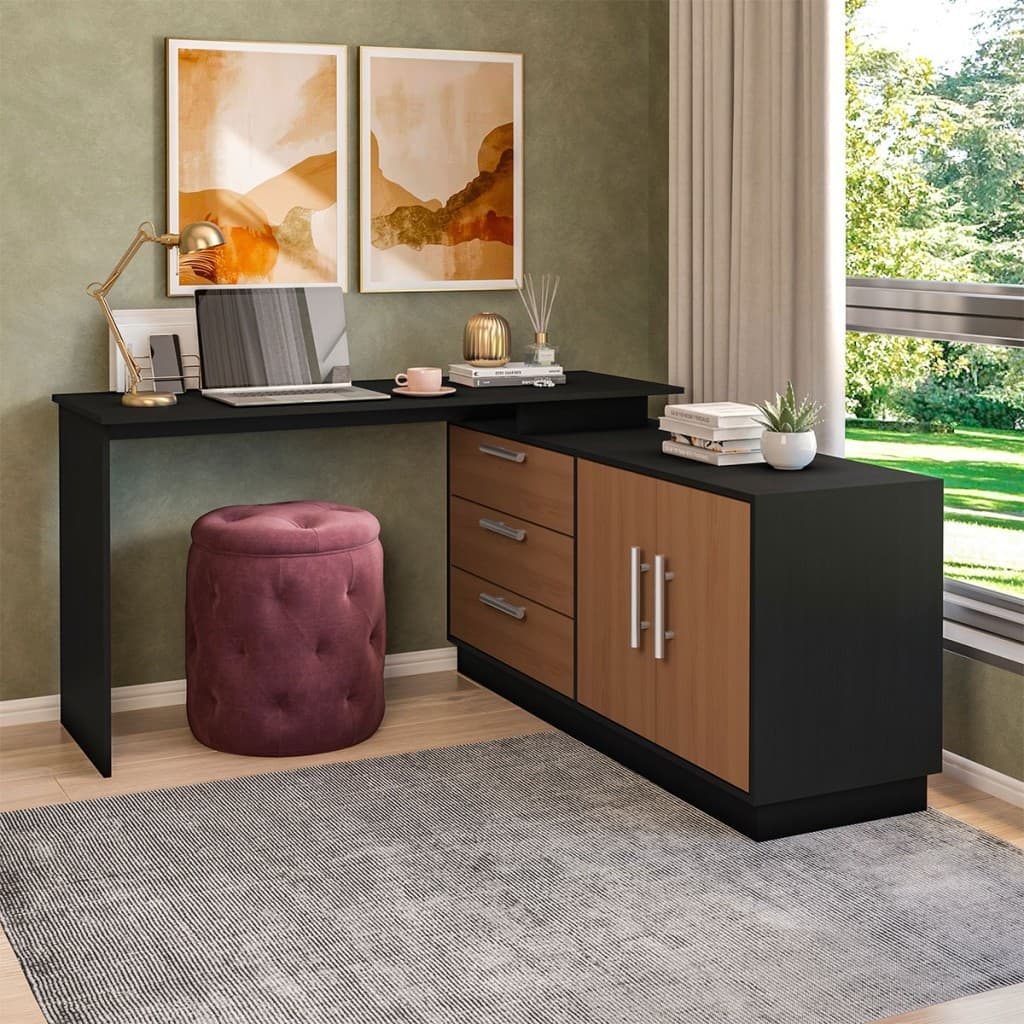 Mesa Escrivaninha com Cômoda Rocher 2 Portas 3 Gavetas - Pnr Móveis
