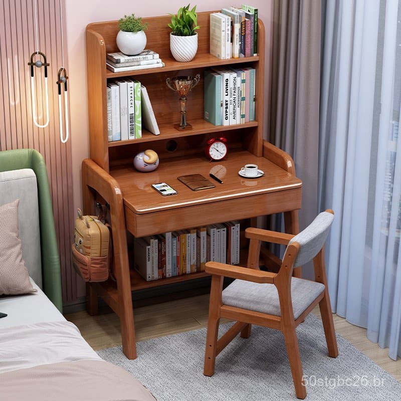 Escrivaninha de tamanho pequeno com estante, escrivaninha integrada para cabeceira de cama, mesa de escritório simples p
