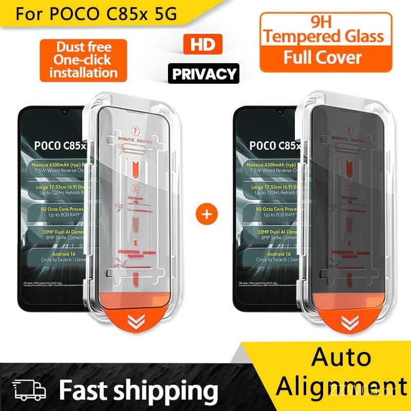 Película de vidro temperado HD anti-espionagem para POCO C85x, C75, C71, C65, C61, C51, C50, C31 5G, 4G