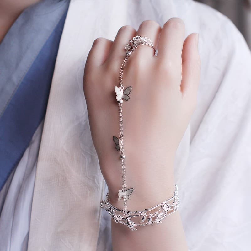 Antigo hanfu acessórios de mão elegante sino anel feminino aberto pulseira de uma peça All-Match acessórios hanfu