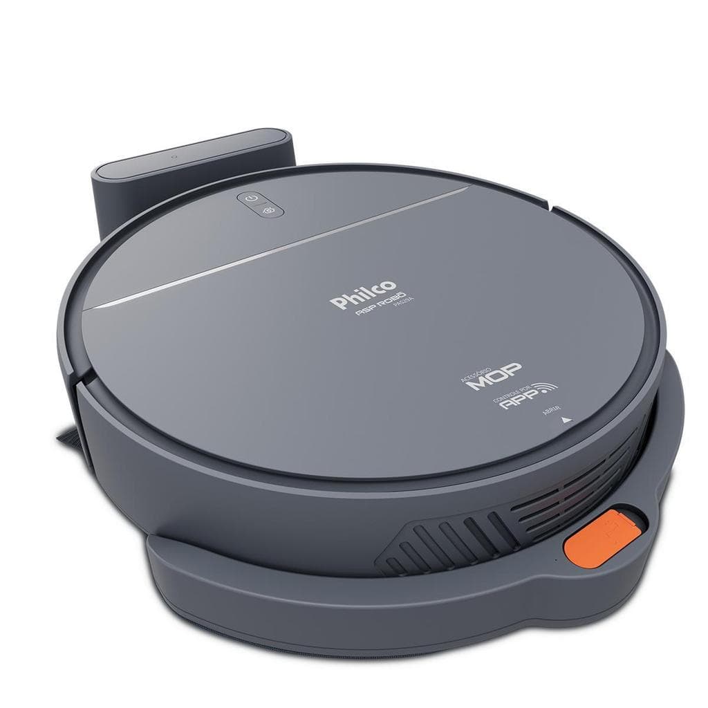 Aspirador robô Philco PAS29A com função MOP, cinza, 35W, controles laterais e botão laranja
