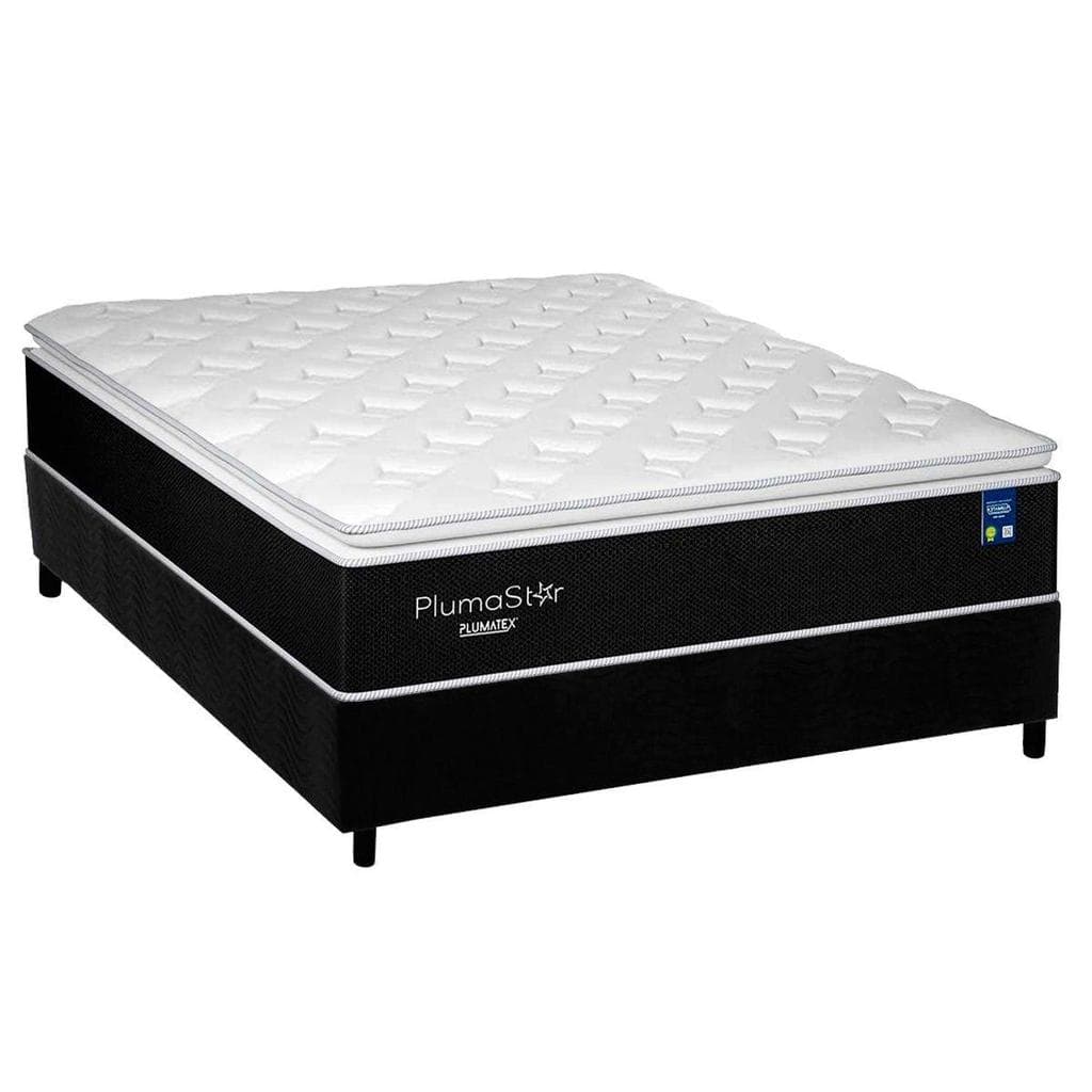 Cama Box Casal: Colchão Molas Ensacadas Plumatex Plumastar + Base CRC Suede Black (138x188)