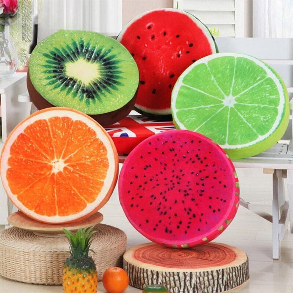 Almofadas de frutas realistas em formato de círculo para decoração