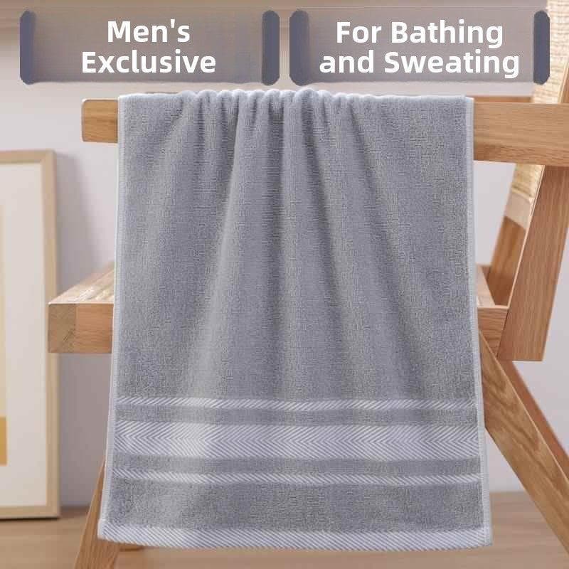 Toalha de banho masculina de algodão puro cinza com estampa de riscas finas
