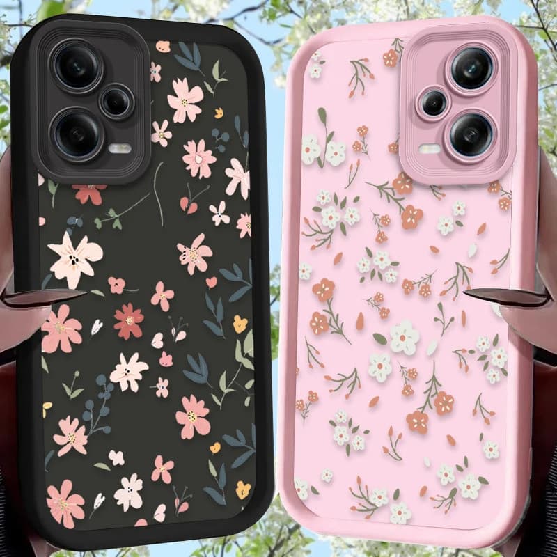 Capa com estampa floral para Xiaomi Redmi Note - preta e rosa