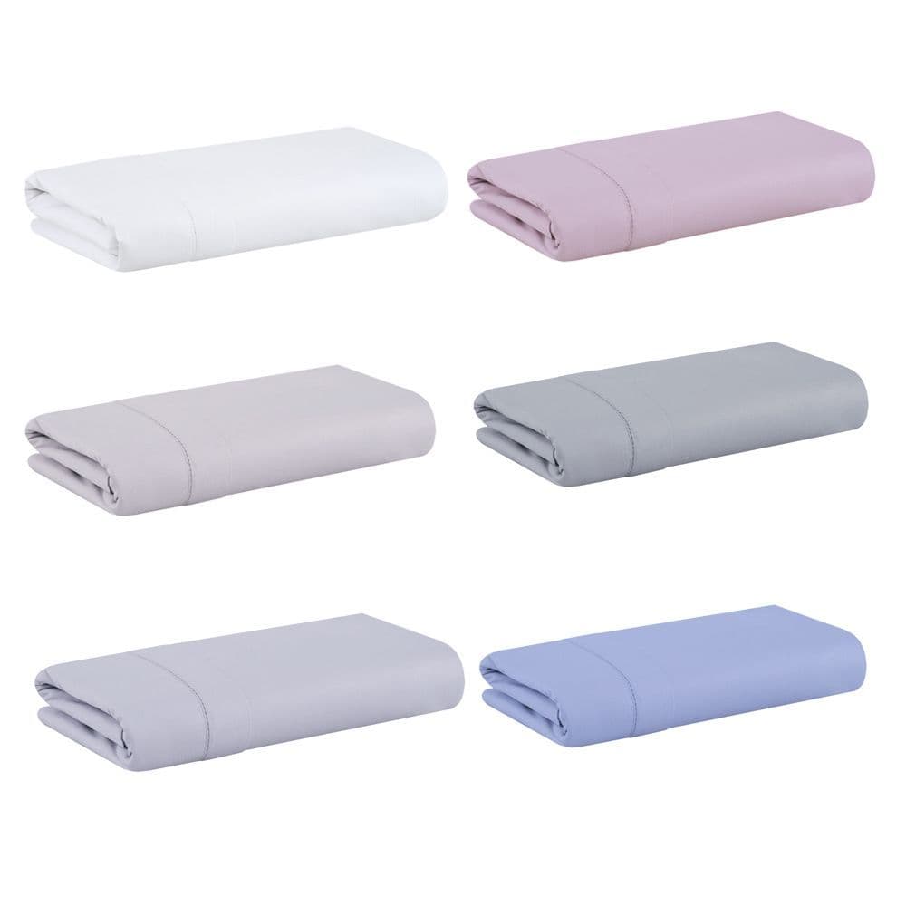 Capas de edredom solteiro Buddemeyer em cores branca, cinza, rosa, azul claro, azul escuro e lilás, dobradas em triângulo.
