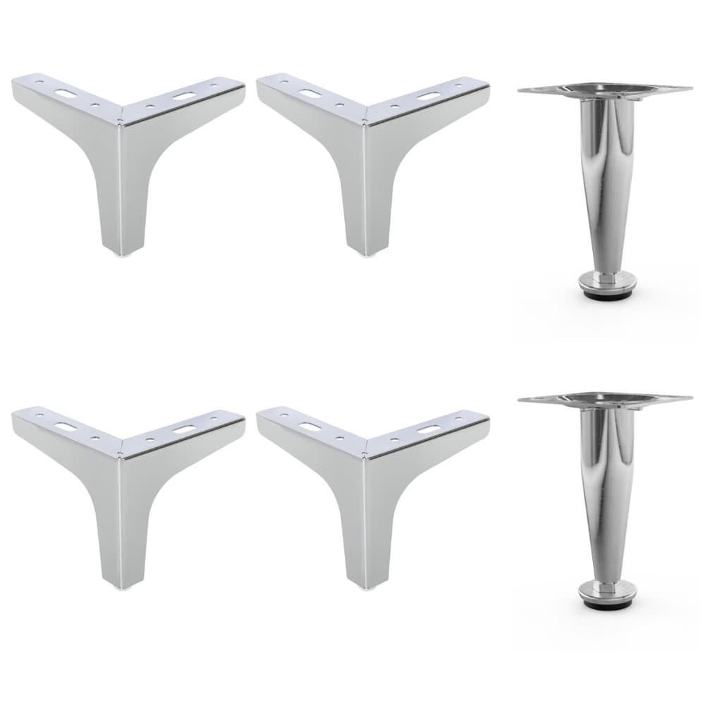 Kit 4 Pés Curvos de 10cm Cromado + 2 Pés Cônicos de 10cm Cromado- Pés para Móveis e Estofados Sofás