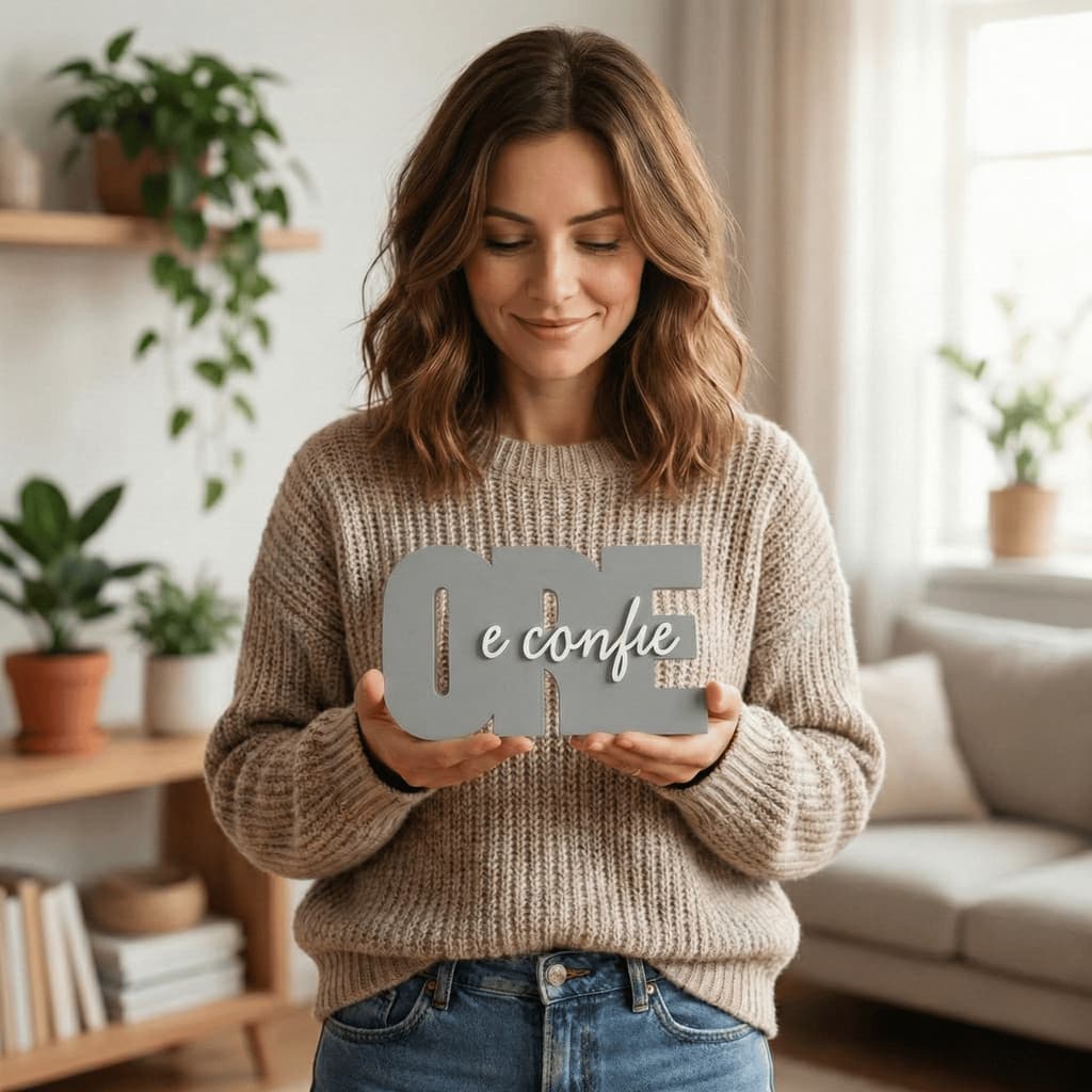 Placa Motivacional Ore e Confie 3D Decoração Escritório Home Office Mesa Estante Cristã Premium