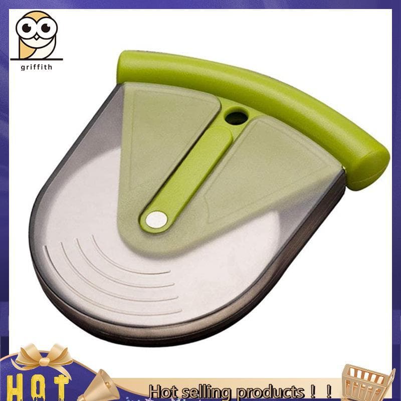 Roda de corte de pizza com proteção protetora, lâmina de aço inoxidável, alça verde, fundo branco com selo de produtos quentes