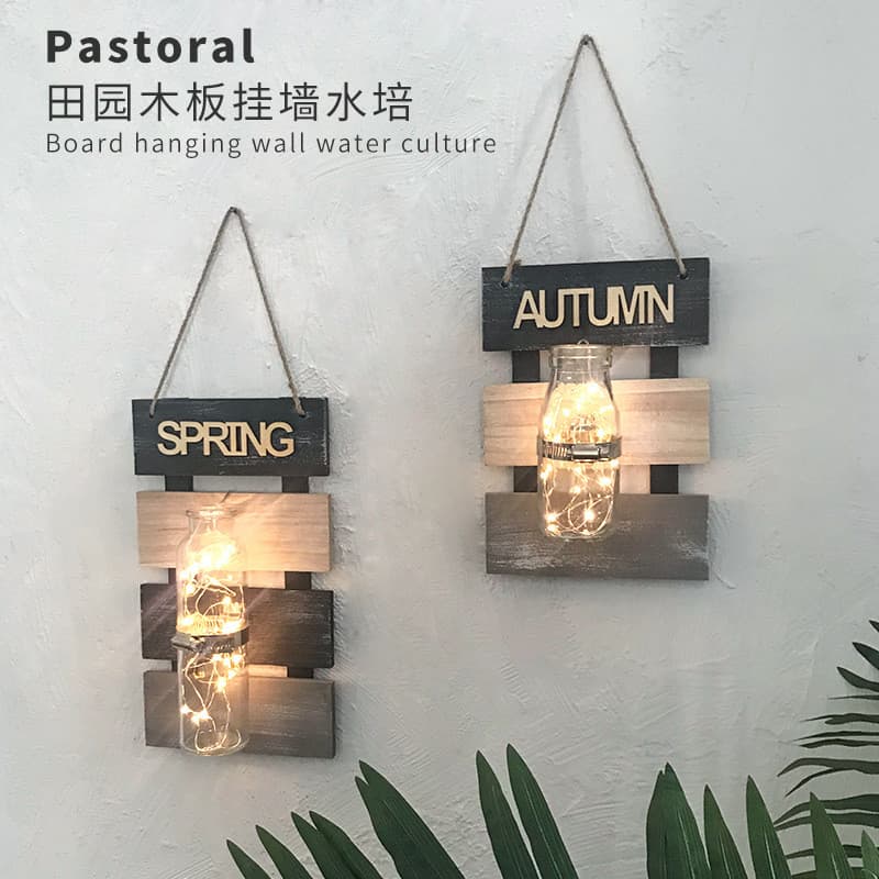 Placa de madeira maciça luminosa decorações de parede quarto pingente criativo parede pendurado vaso hidropônico parede 