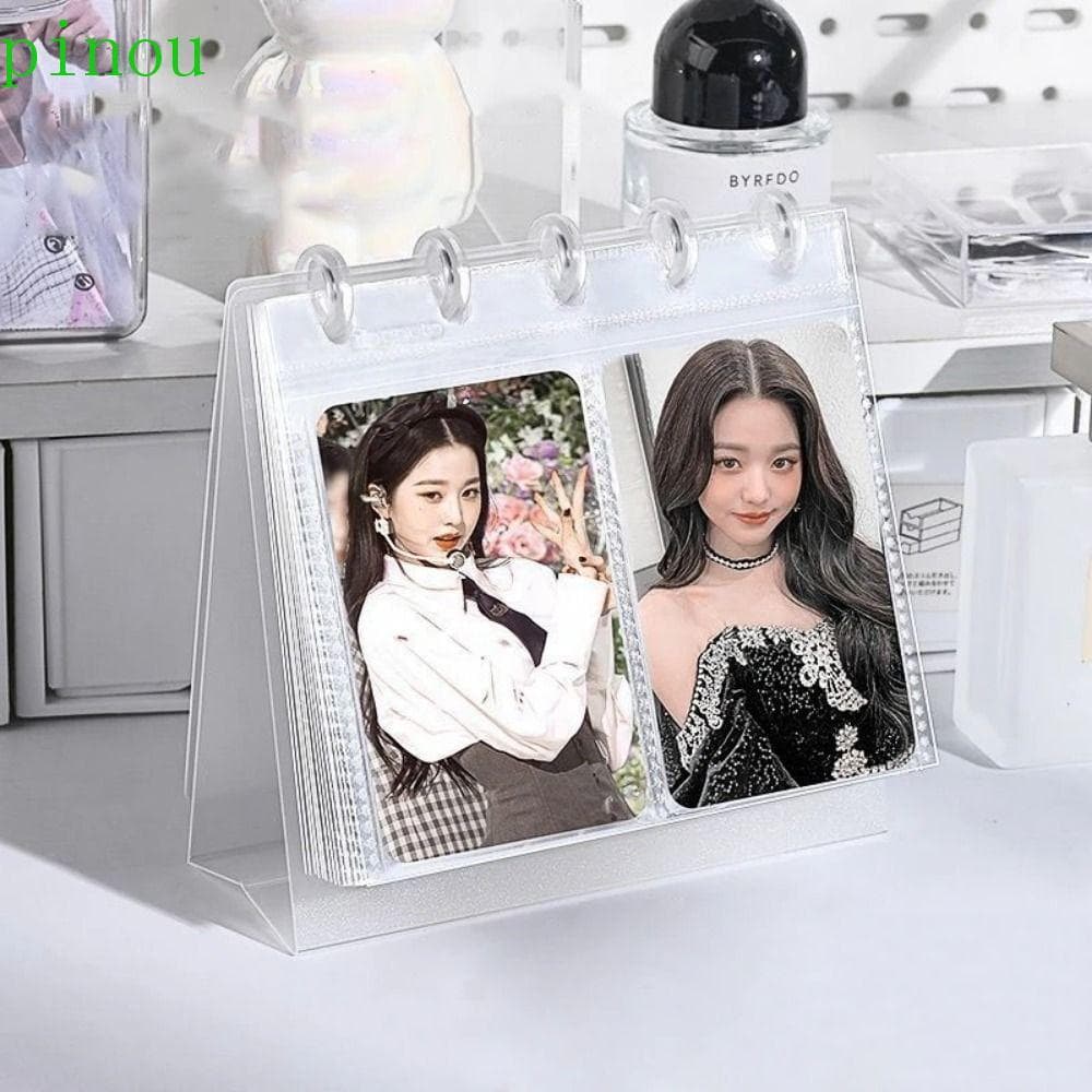 Álbum de fotos de mesa transparente PINOU com dois porta-retratos de 3 polegadas e 5 furos.