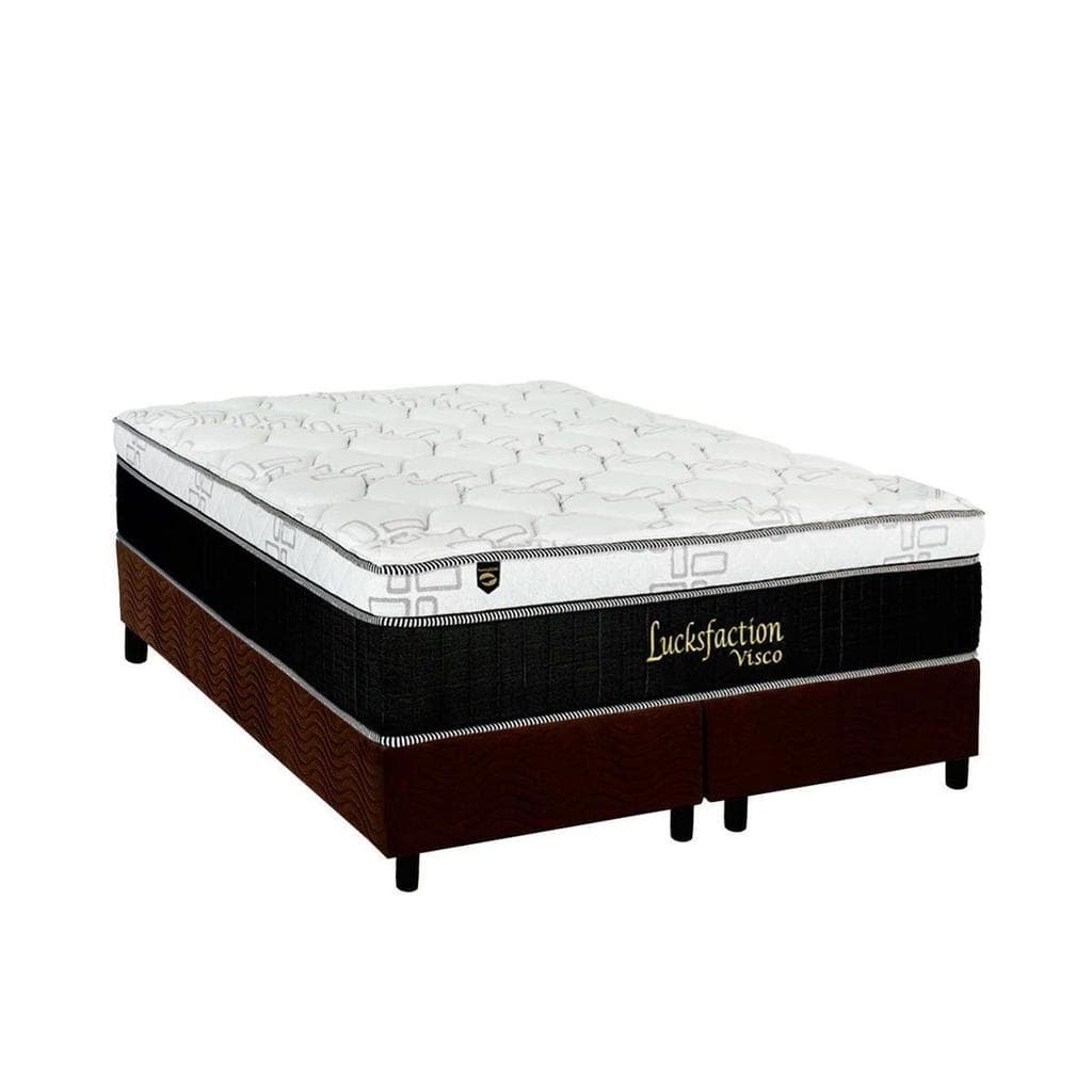  Cama Box King: Colchão Molas Ensacadas Luckspuma Lucksfaction Viscoelástico + Base CRC Suede Brown(193x203)