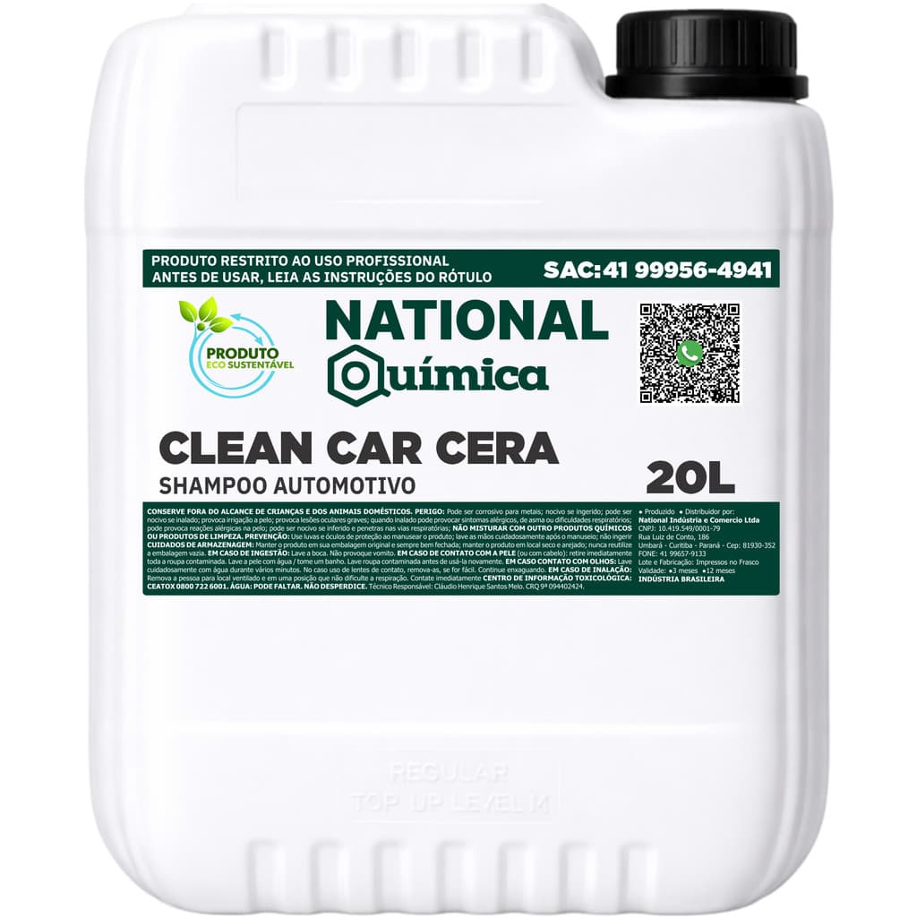 Galão de 20L de Shampoo com Cera Automotivo Clean Car Cera da National Química