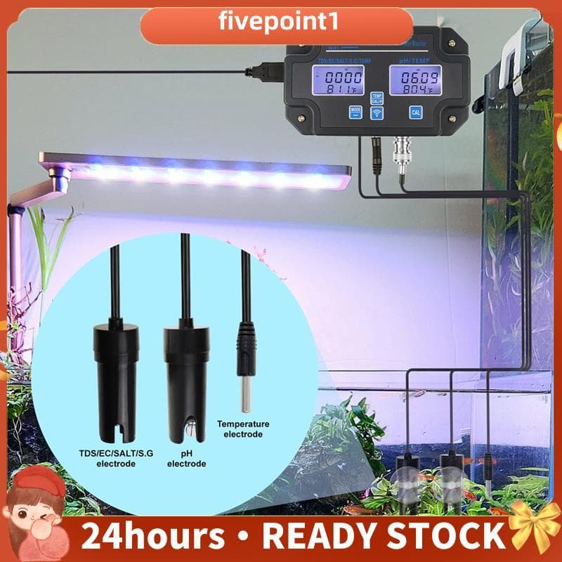 Monitor de pH e EC para hidroponia com Wi-Fi, tanque de reservatório, plantas aquáticas.