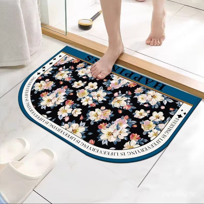 Tapete absorvente floral antiderrapante para entrada de banheiro
