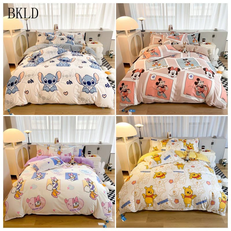 Capa de Edredom com Estampa de Bolinhas de Desenhos Animados para Crianças - Stitch, Minnie e Pooh