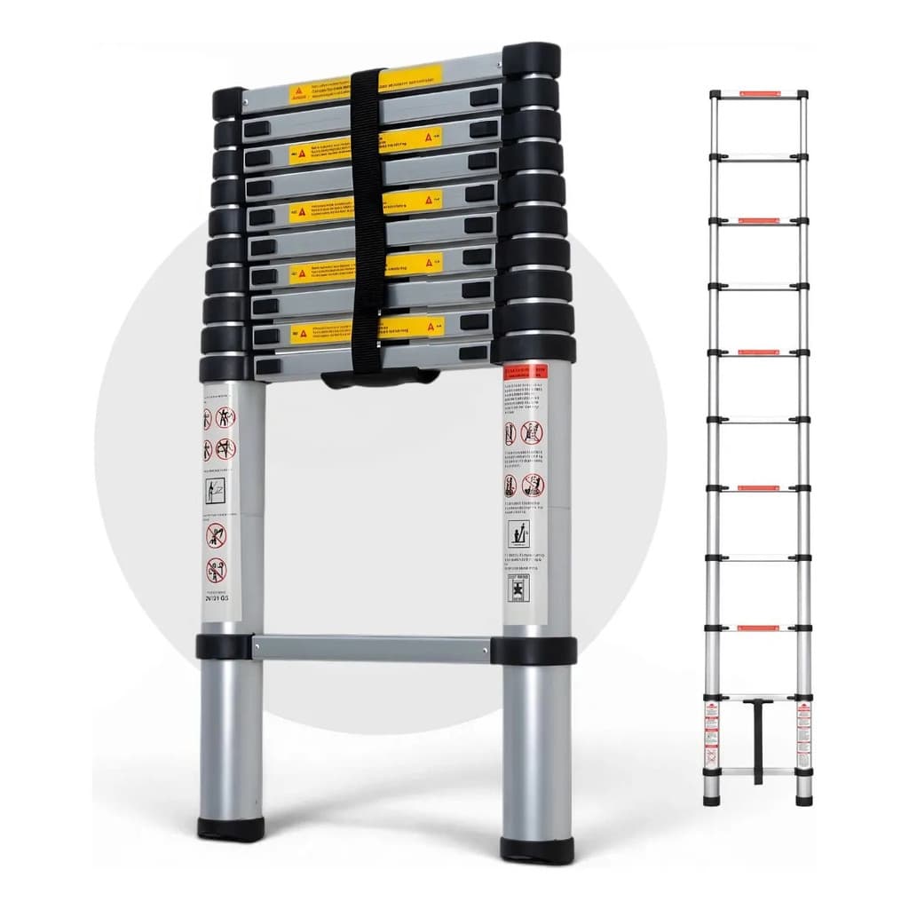 Escada telescópica retrátil de alumínio Worker, 11 degraus, 3,2m, cinza e preto