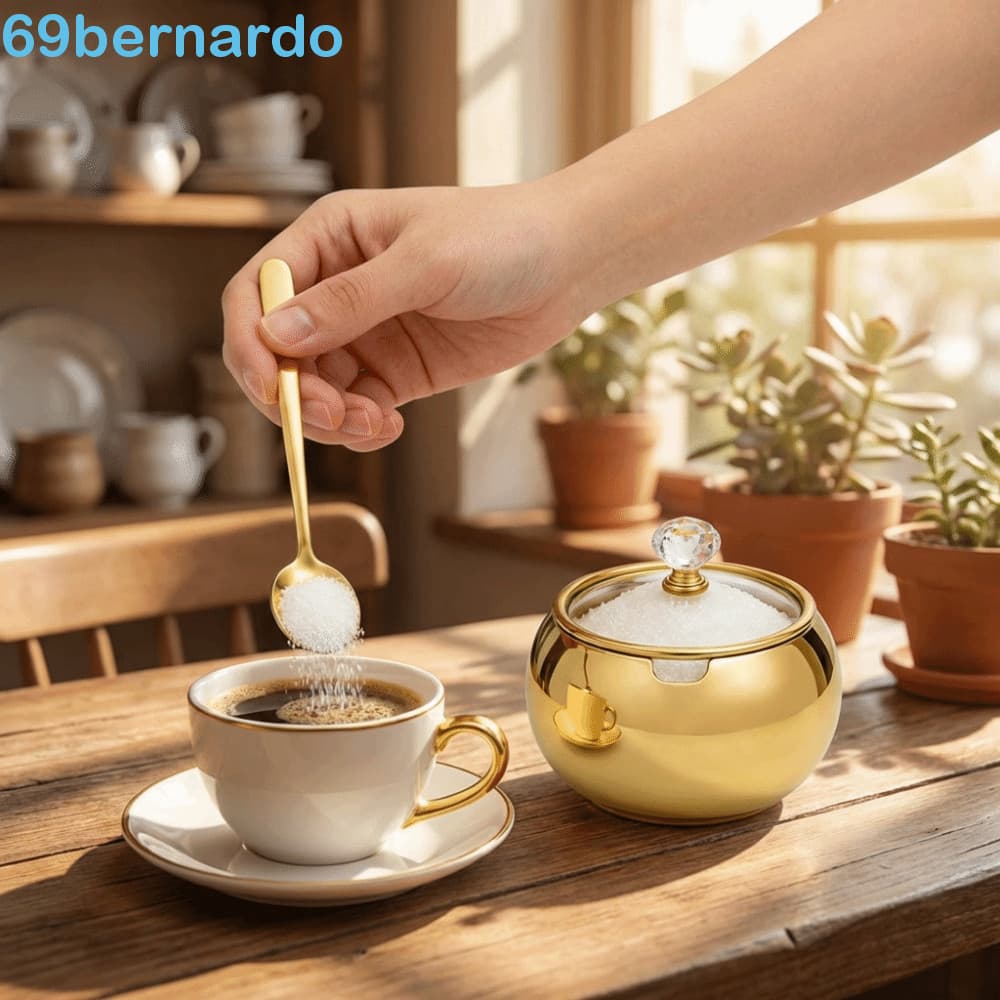 Açucareiro dourado BERNARDO com colher para açúcar e xícara de café