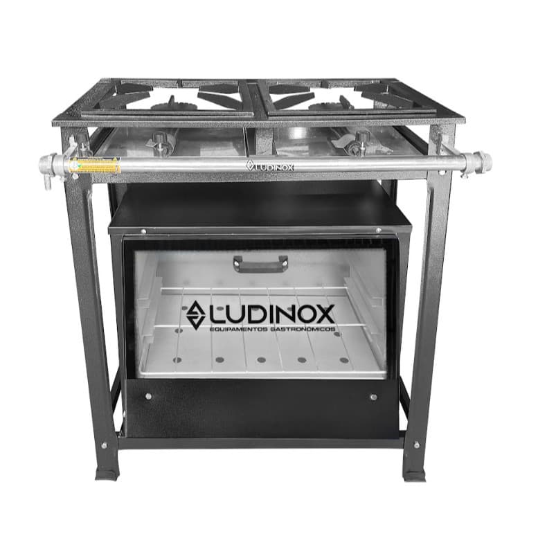 Fogão Industrial 2 Bocas Alta Pressão Com Forno 60 Litros Ludinox