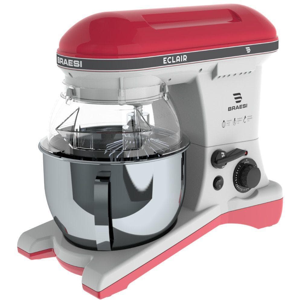 Batedeira planetária industrial Braesi BP-500 Eclair 5L 1500W com três batedores, vermelho e branco