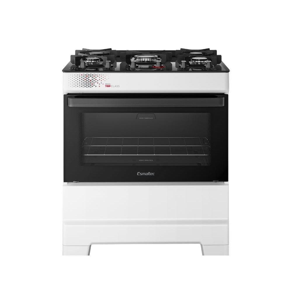Fogão Esmaltec 5 Bocas Ideal Top Glass Mesa De Vidro Forno 84 Litros Branco T5VAB Bivolt