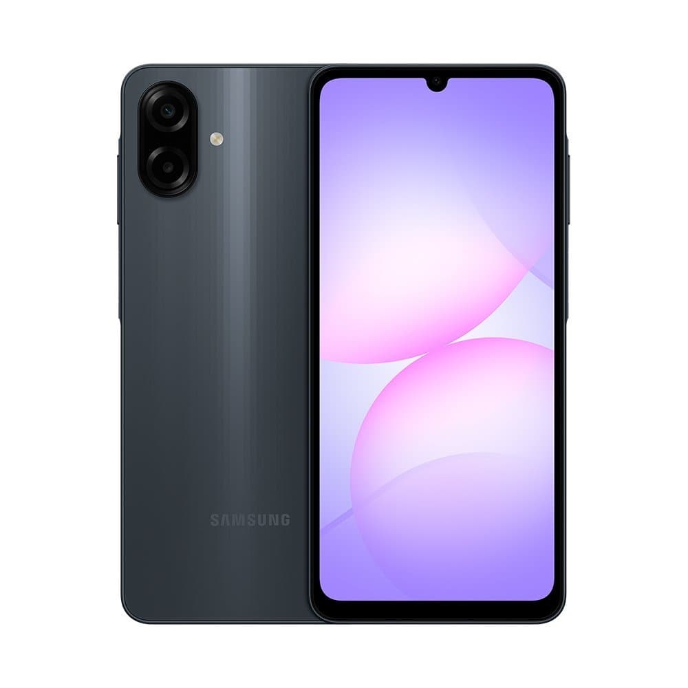 Smartphone Samsung Galaxy A07 4G cinza com câmera dupla e tela desligada
