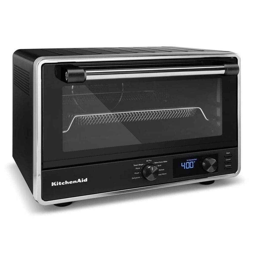 Forno multifunções KitchenAid com air fryer 21L, preto fosco, ângulo frontal
