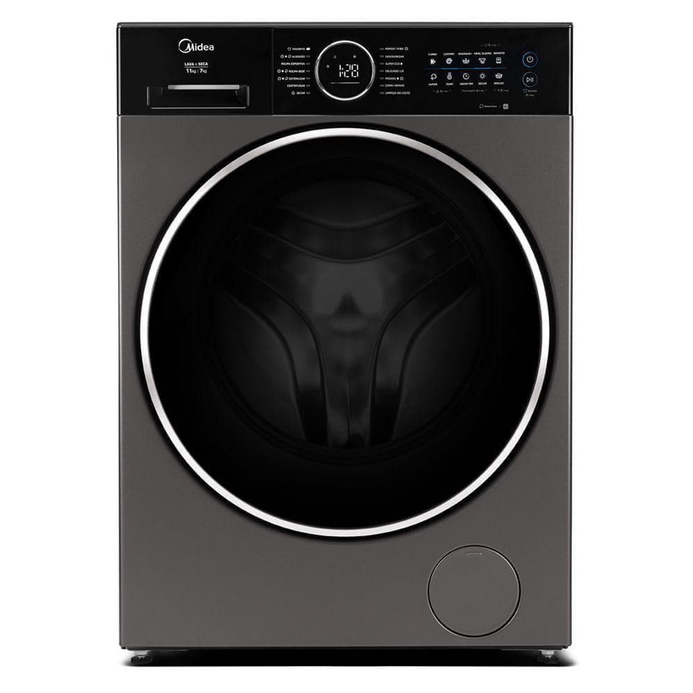 Máquina de lavar e secar roupas Midea 11kg preta e cinza metálico