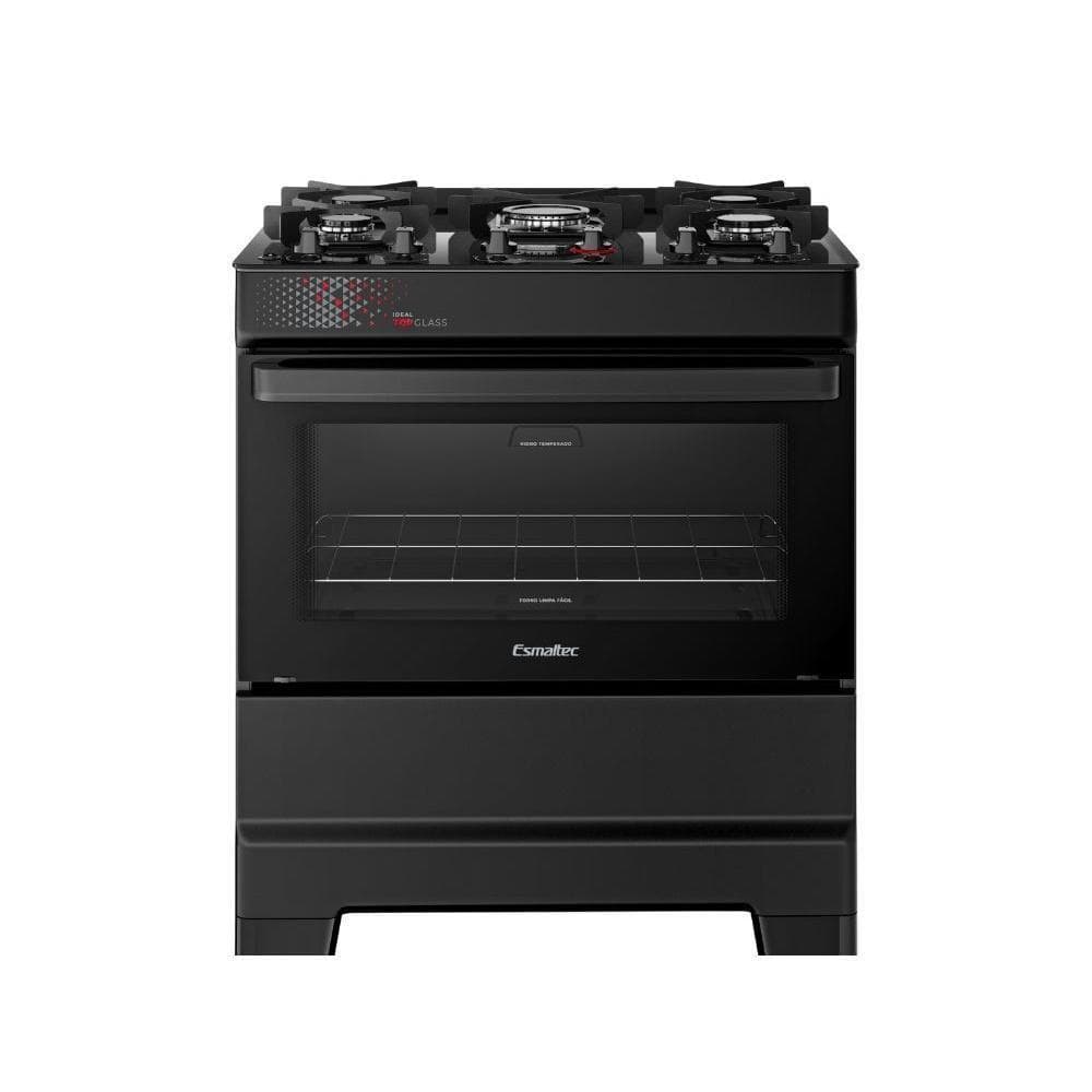 Fogão a gás Esmaltec 5 bocas com forno de vidro e mesa de vidro