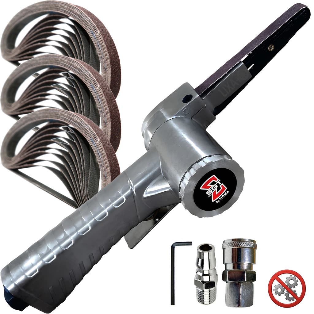 Lixadeira de Cinta Pneumática 330x10mm Kit 30 Cintas Engates