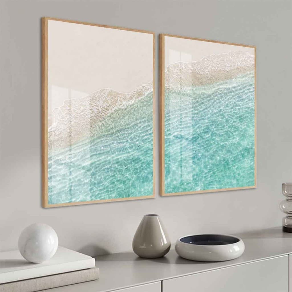 Quadro Decorativo Mar Praia com Moldura e Vidro para Sala ou Quarto