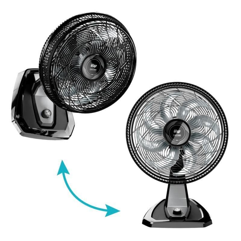 Ventilador de Mesa e Parede WAP Flow Turbo Eco com pás prateadas e grade preta