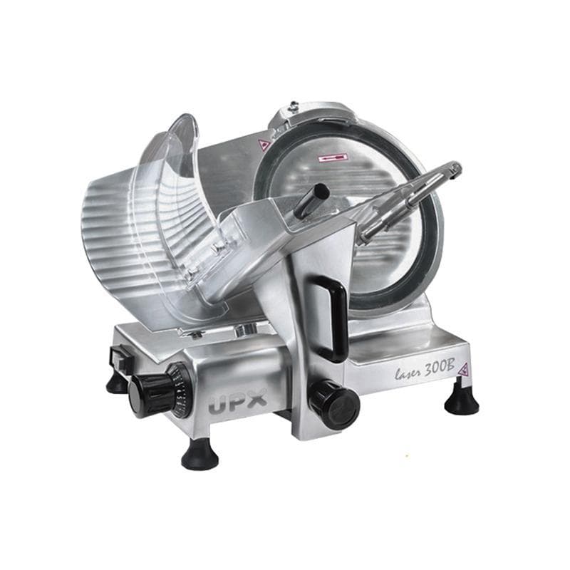 Cortador de frios semiautomático UPX, 300mm, aço inoxidável, lâmina laser, fundo branco