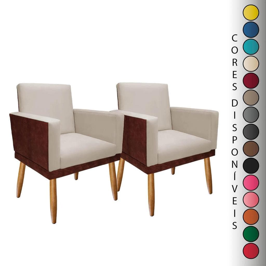 Kit 2 Poltronas Poltronas Decorativa Sala Decorativas Lis Corino Peroba e Suede Aninha Poltrona