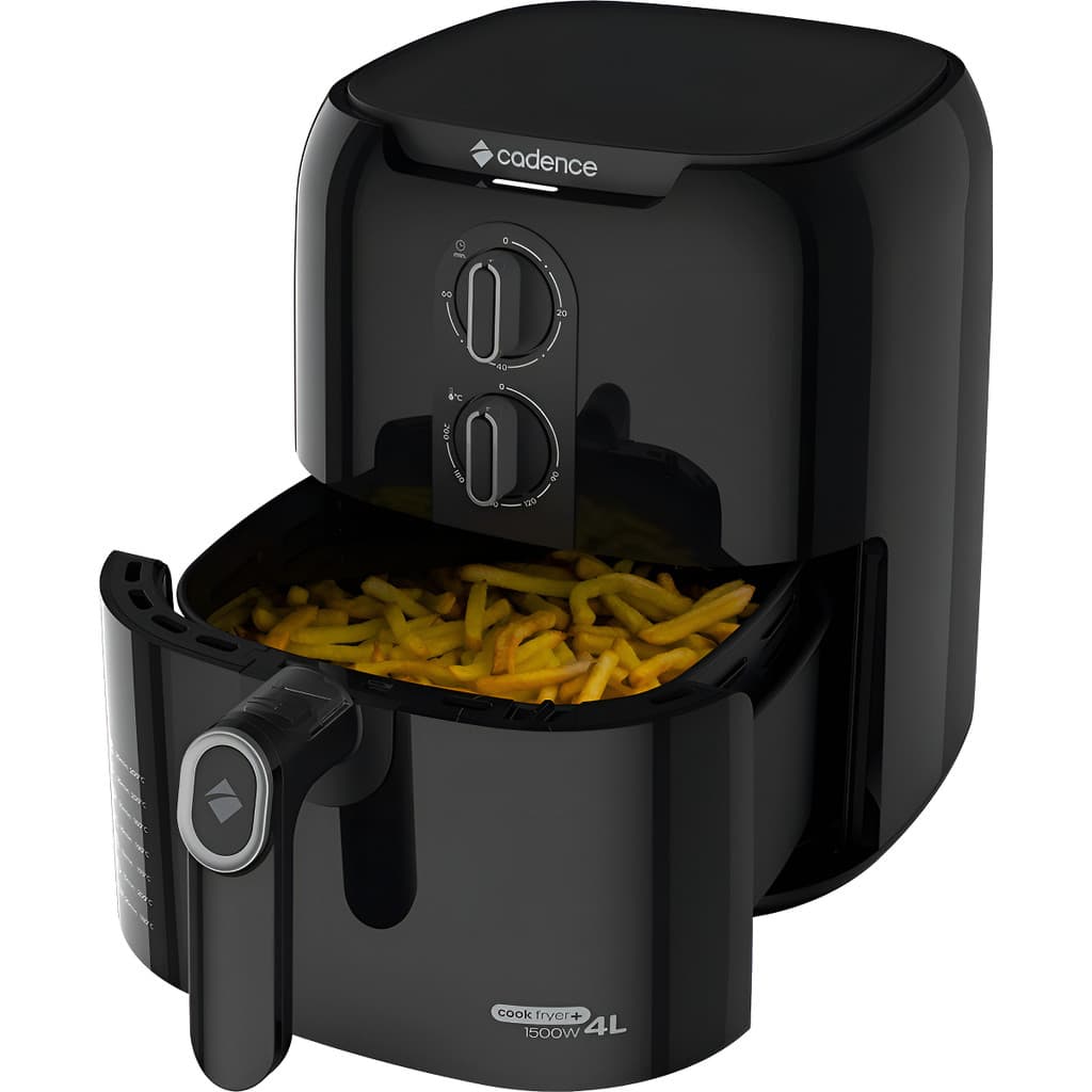 Fritadeira Air Fryer Cadence Frt580 4L preta com batatas fritas