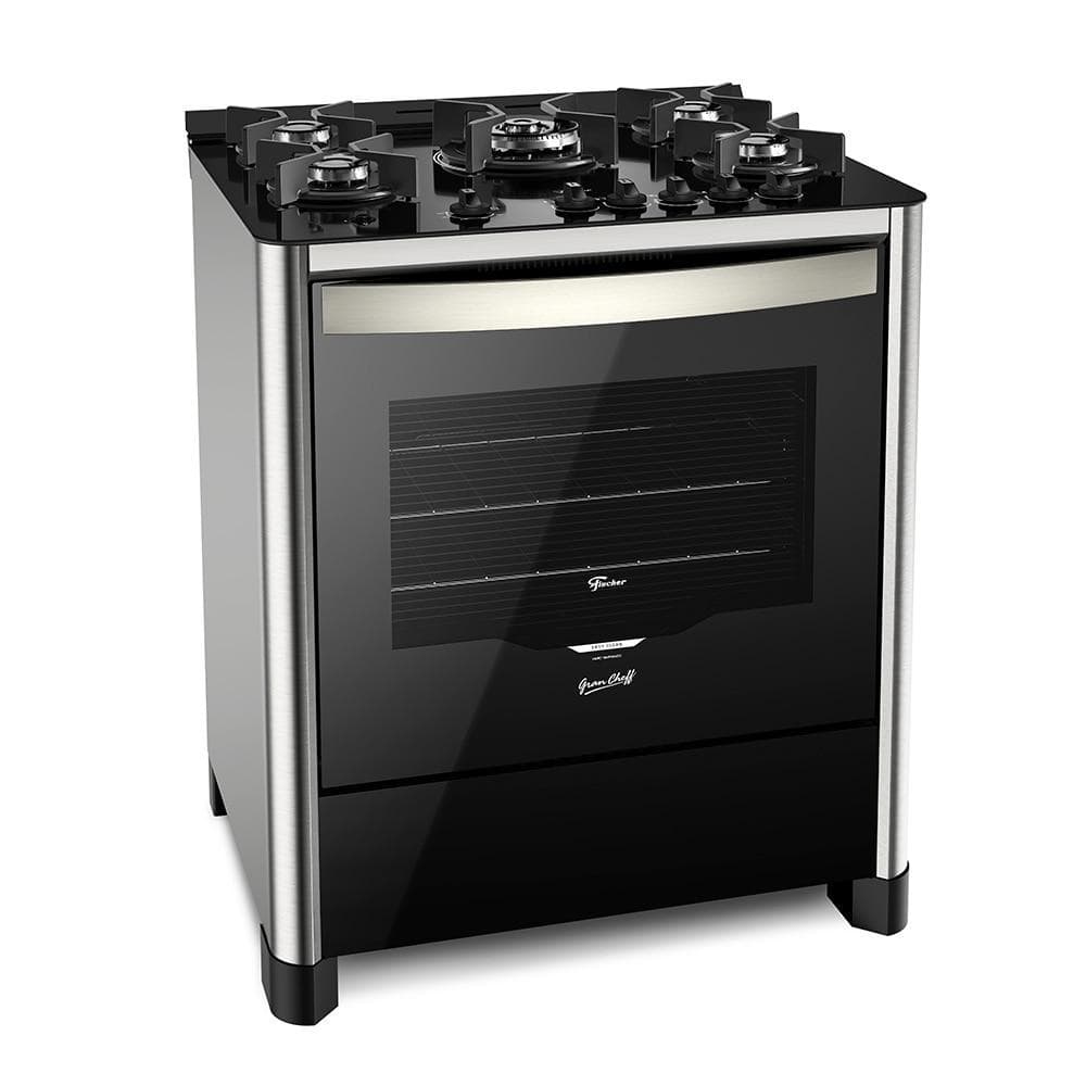 Fogão 5 Bocas Fischer Gran Cheff 26988 59781 Inox com queimadores e porta de vidro