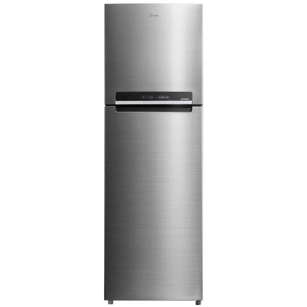 Refrigerador Midea MD-RT572EVD461 425L Inox 110V, aço inoxidável, portas duplas, controles na parte inferior.