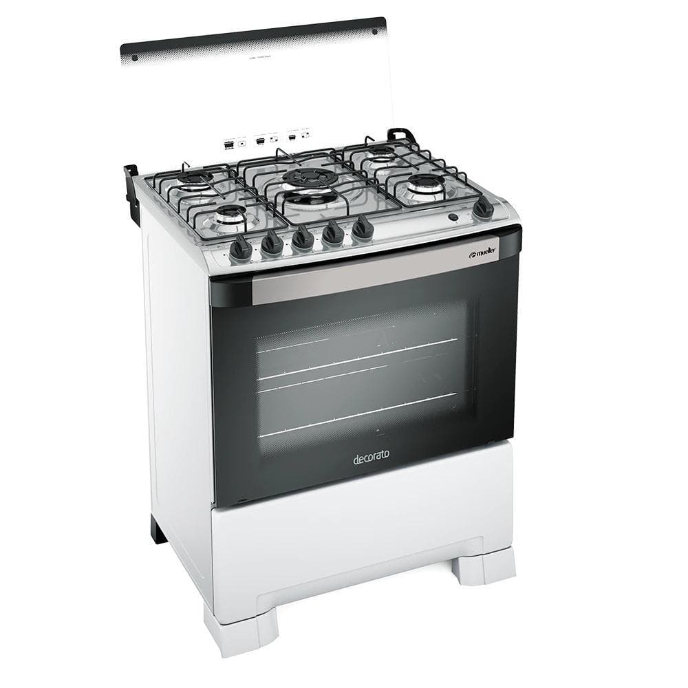 Fogão a gás Mueller Decorato G3 com 5 bocas e mesa de inox branco